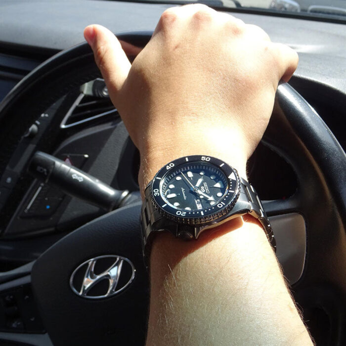 Seiko 5 Sports Automatic Black Dial Black Steel Strap Watch For Men - SRPD65K1 - Image 10